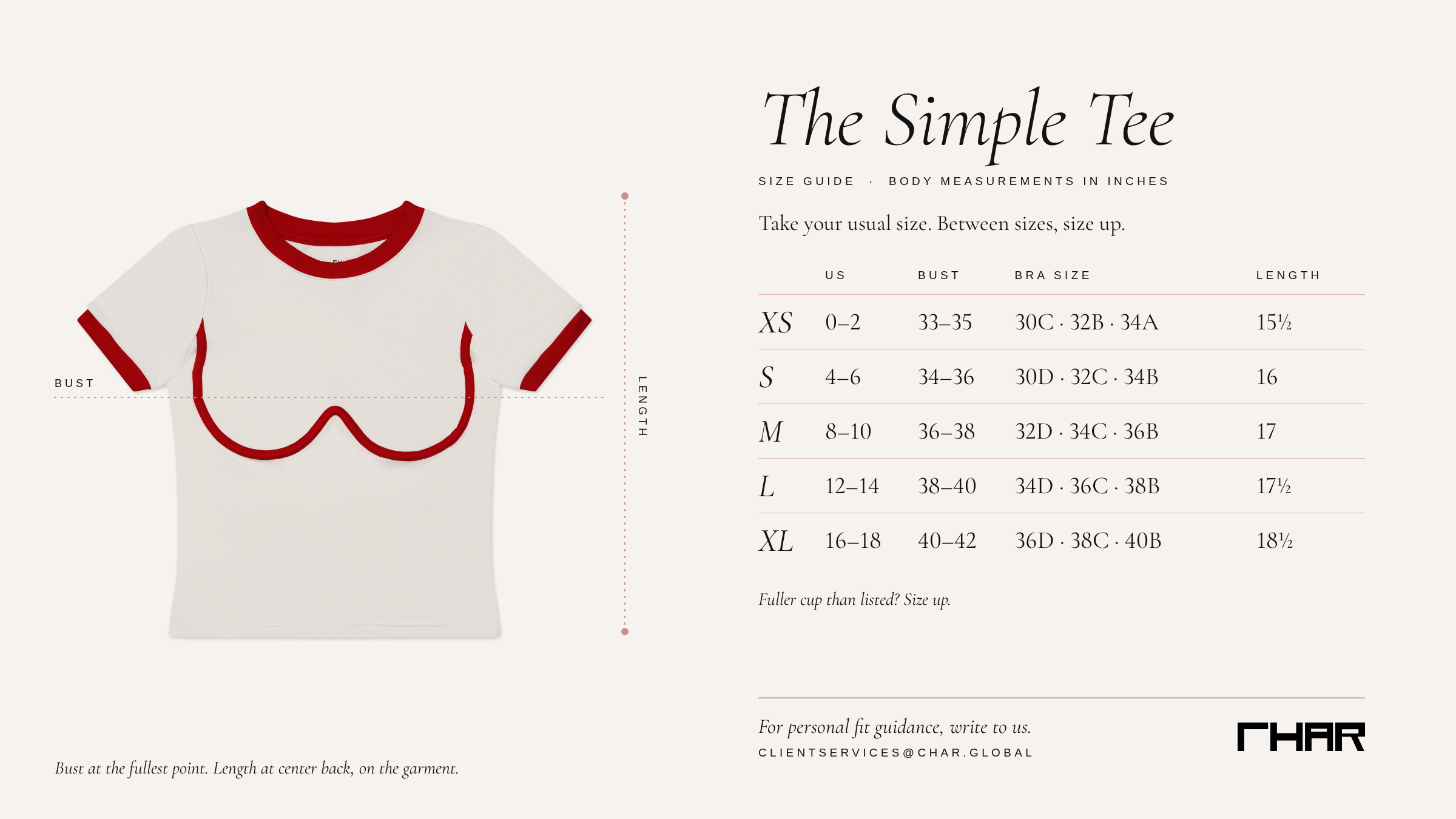 Simple Tee size chart